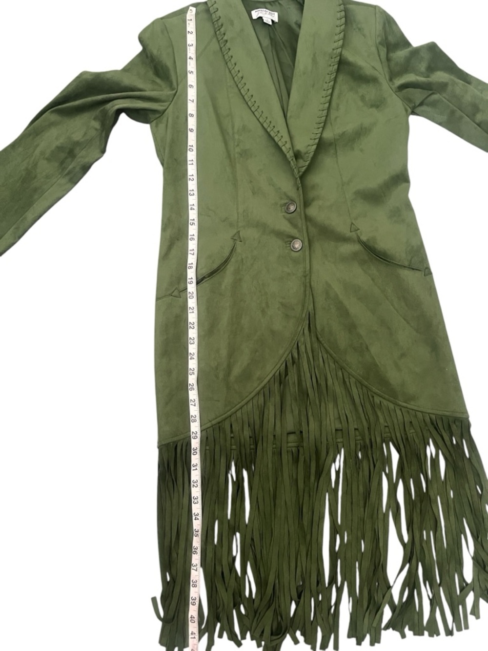 American West Carolyn Pollack Juniper Green Faux Suede Fringe Jacket XS - Picture 12 of 13